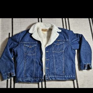 Wrangler Sherpa Lined Denim Blue Jean Jacket USA Western Wear Size XL Vintage